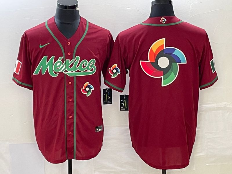 Men 2023 World Cub Mexico Blank Red Nike MLB Jersey7